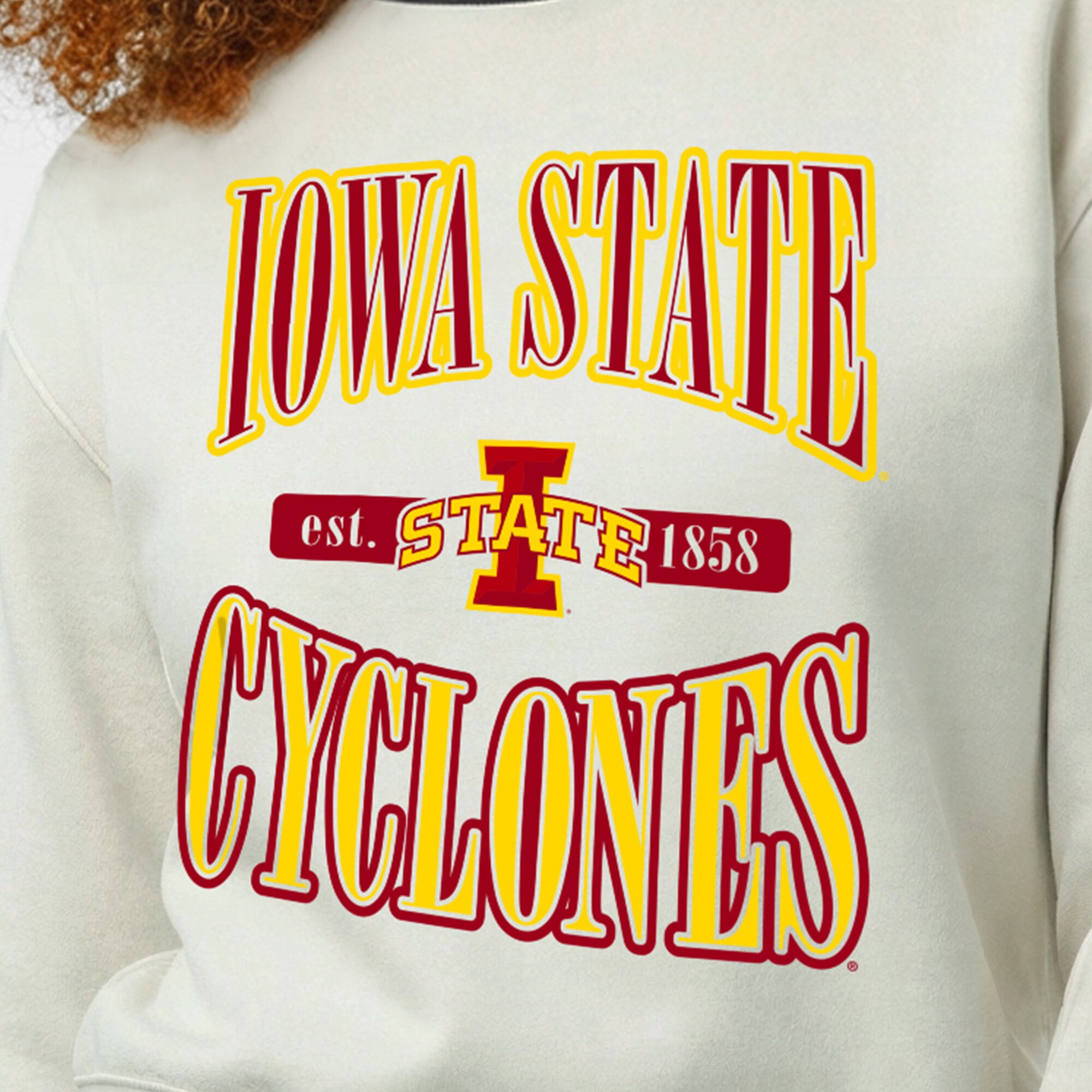 Women's Champion  White Iowa State Cyclones Yarn Dye Rib Reverse Weave Crew Sweatshirt